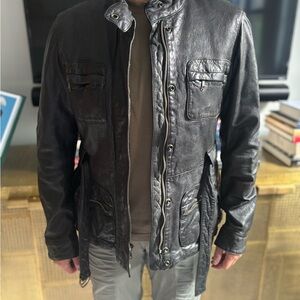 GAP Vintage Women’s Black Leather Military Field Jacket